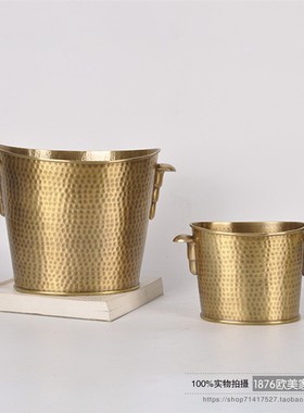 北欧美式印度进口黄铜手工锤纹冰桶香槟红酒桶酒具花桶装饰摆件