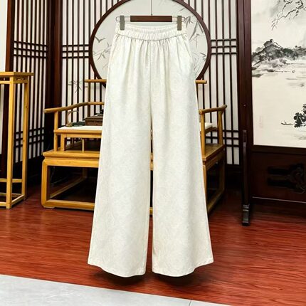 【宝相花阔腿裤】新中式显瘦时尚松紧腰女裤（AB225）