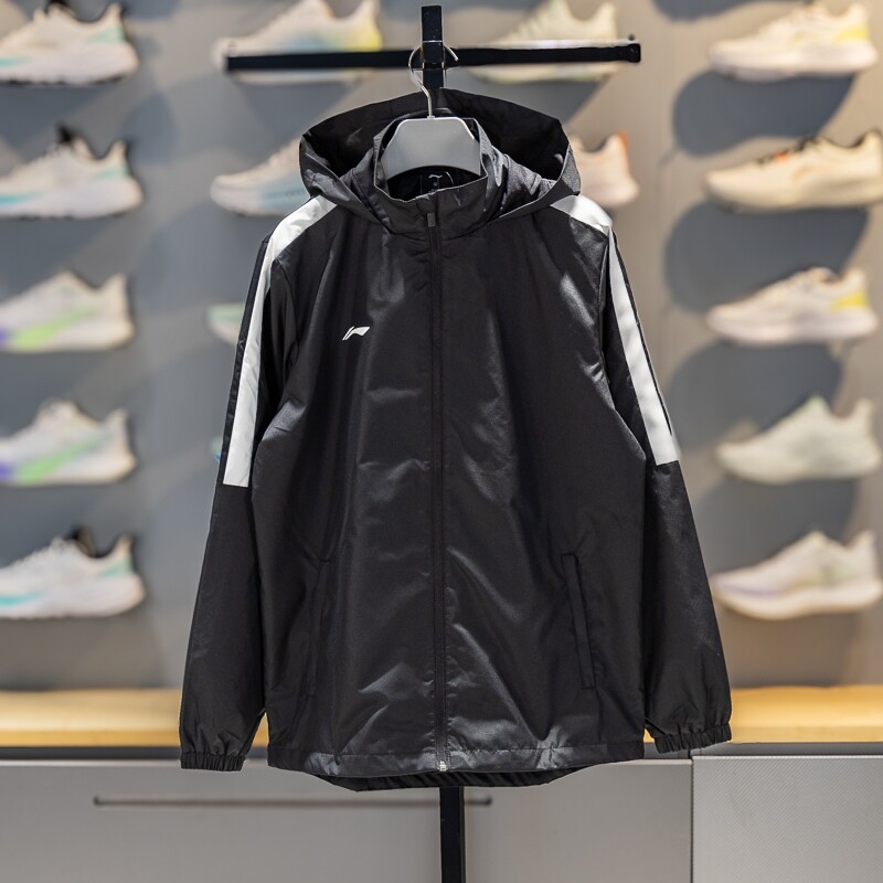 李宁运动风衣男装春季户外防风保暖舒适开衫连帽跑步外套YFDW253