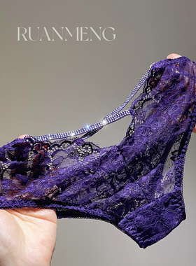 微醺闪钻～性感纯欲闪闪蕾丝内裤女士背后交叉镂空低腰半包臀紫色