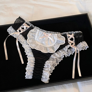 丝带女仆～日系可爱女生内裤女蕾丝大花边网纱蝴蝶结丁字裤性感