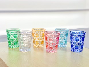 手工吹制藤格纹水晶杯 彩色水晶色梦幻色组合集