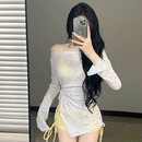 海邊度假高級(jí)感長袖 分體泳衣女新款 防曬三件套性感純欲平角泡溫泉