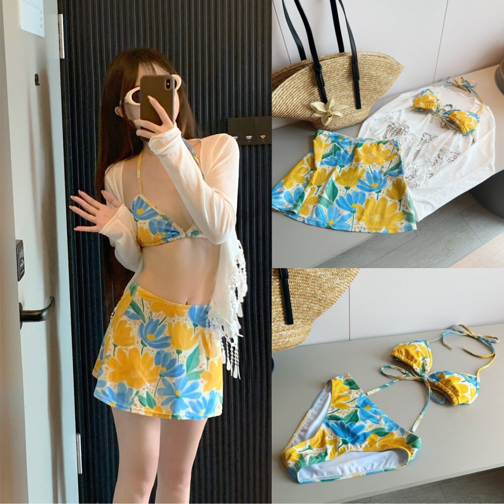 分体泳衣女长袖流苏罩衫四件套