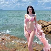泳衣女网红款 三件套性感纯欲辣妹聚拢沙滩度假 ins分体比基尼罩衫