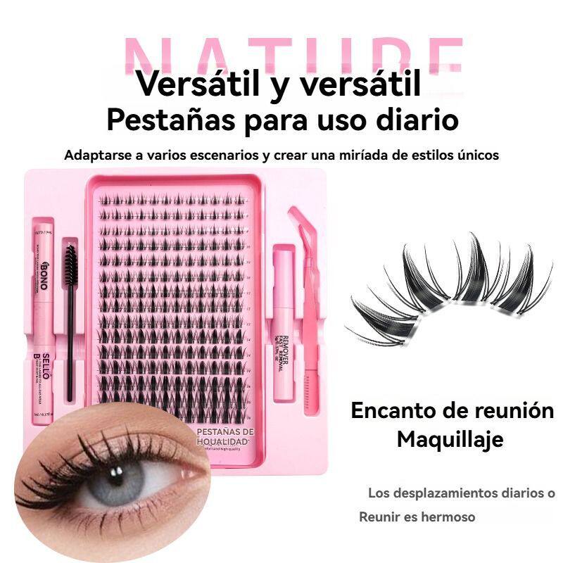 跨境电商大盒睫毛16排自然仿真浓密分段大容量懒人单簇假睫毛套装