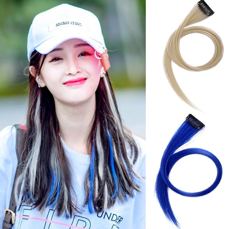 嘻哈个性洋气发带头饰女吴宣仪同款挂耳染假发片发夹彩色挑染发饰