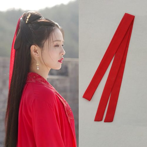 白鹿同款红色飘带发带古风发饰女