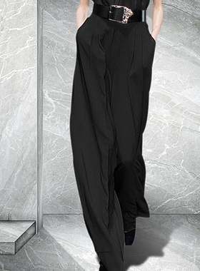 欧洲站大码阔腿裤女显瘦高腰垂感黑色拖地宽松休闲长裤直筒西装裤