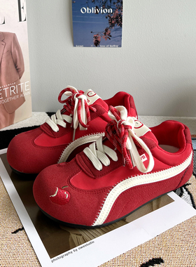 复古德训鞋男款红色鞋子男鞋新款 春季增高阿甘板鞋情侣休闲鞋女