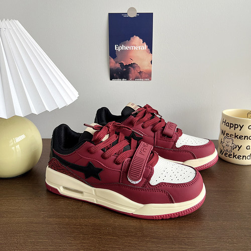 酒红色运动鞋男秋季百搭chic鞋子 新款休闲鞋增高情侣美式板鞋女