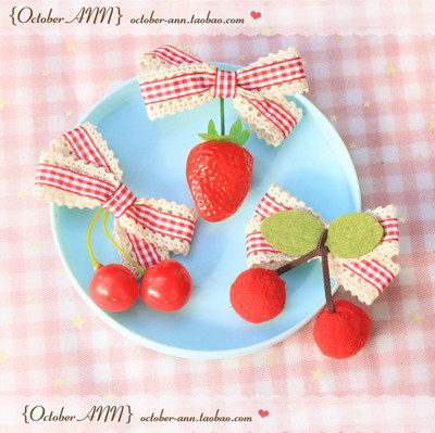 软妹边夹头饰蝴蝶结车厘子草莓