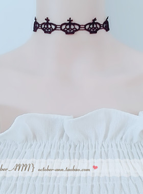 choker白色蕾丝系带皇冠造型项链