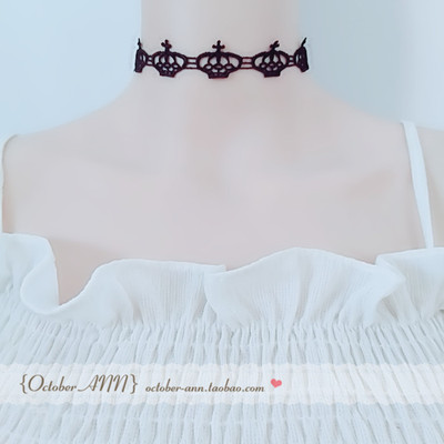 choker白色蕾丝系带皇冠造型项链