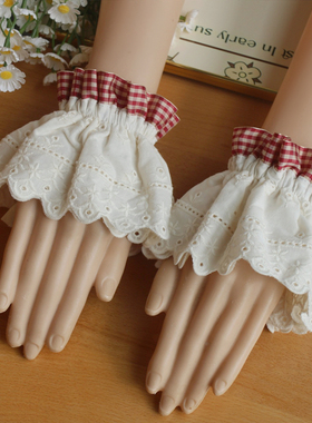 双层棉质花边蕾丝弹力手腕环遮疤保暖cos腕饰品法式田园复古风