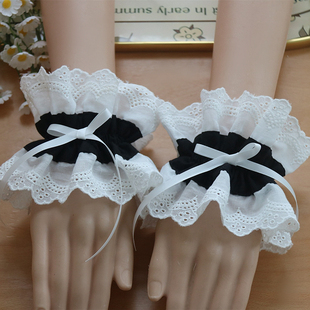 女仆手袖cos小物洛丽塔轻熟女佣日系可爱纯欲腕饰黑白色花边手环