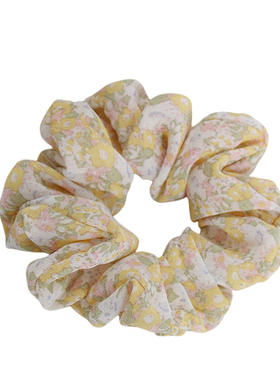 法式田园黄色碎花雪纺布艺大肠发圈夏季绑头发大肠发圈绳成人韩版