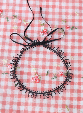 不含金属choker锁骨链项圈黑色白色项链颈带女日韩精致蕾丝蝴蝶结