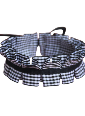 布艺格子花褶颈带项圈子不含金属