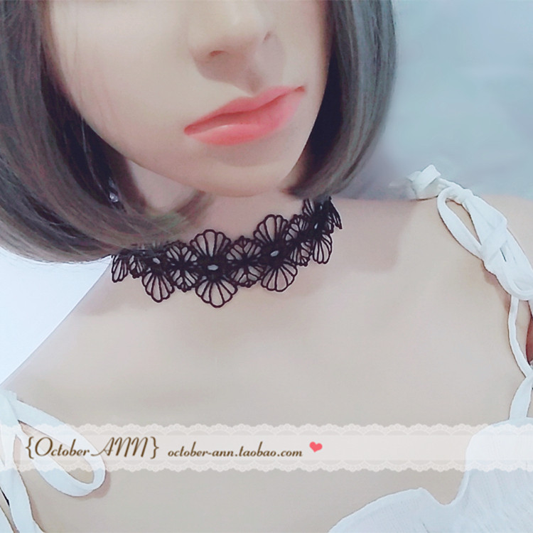 宽3.6CM系带项圈韩国气质蕾丝短款项链颈带假领子黑白色不含金属