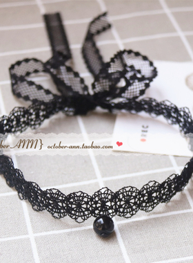 防过敏原宿系带蕾丝玛瑙黑色吊坠