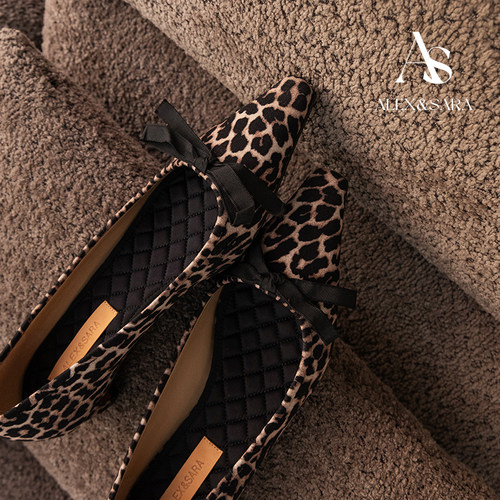 ALEXSARA+方头+豹纹+蝴蝶结单鞋