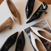 漆皮矮跟女鞋 尖头深V胎牛皮小猫跟单鞋 2026早春新款 ALEXSARA