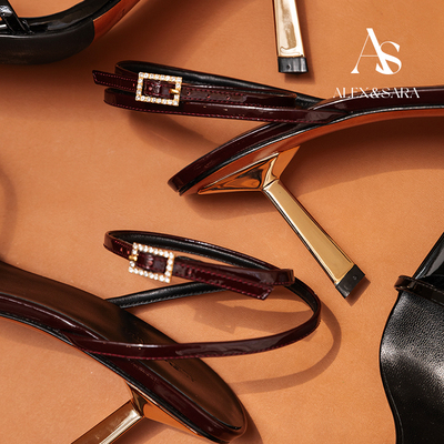 ALEXSARA+方头+金属跟+一字凉鞋