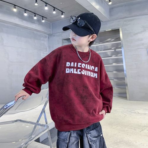 2025秋款儿童潮范字母印花圆领套头上衣T恤中小男童宽松休闲卫衣