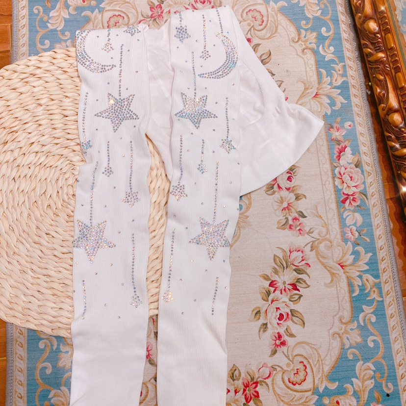 冰雪奇缘爱莎公主水钻宝石舞蹈袜秋冬女童袜烫钻连体袜白色连裤袜