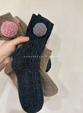 离谱！简直勃肯鞋jue配！出口韩国毛球加厚羊毛袜百搭弹力大学生