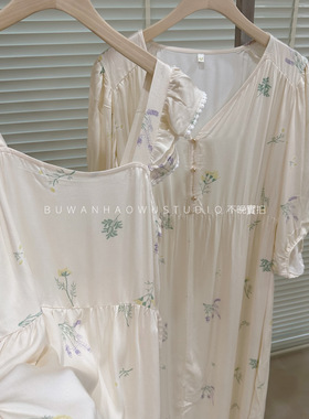 美到心坎|外贸清新夏季睡裙家居服人棉贡缎舒服米碎花简约连衣裙
