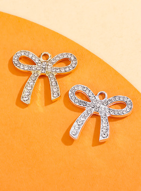 简约蝴蝶结挂件配饰镶钻小吊坠合金配件diy手链饰品项链服饰材料