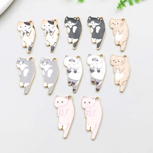 混12个彩色滴油合金可爱印花猫咪吊坠挂件diy手链项链饰品配件