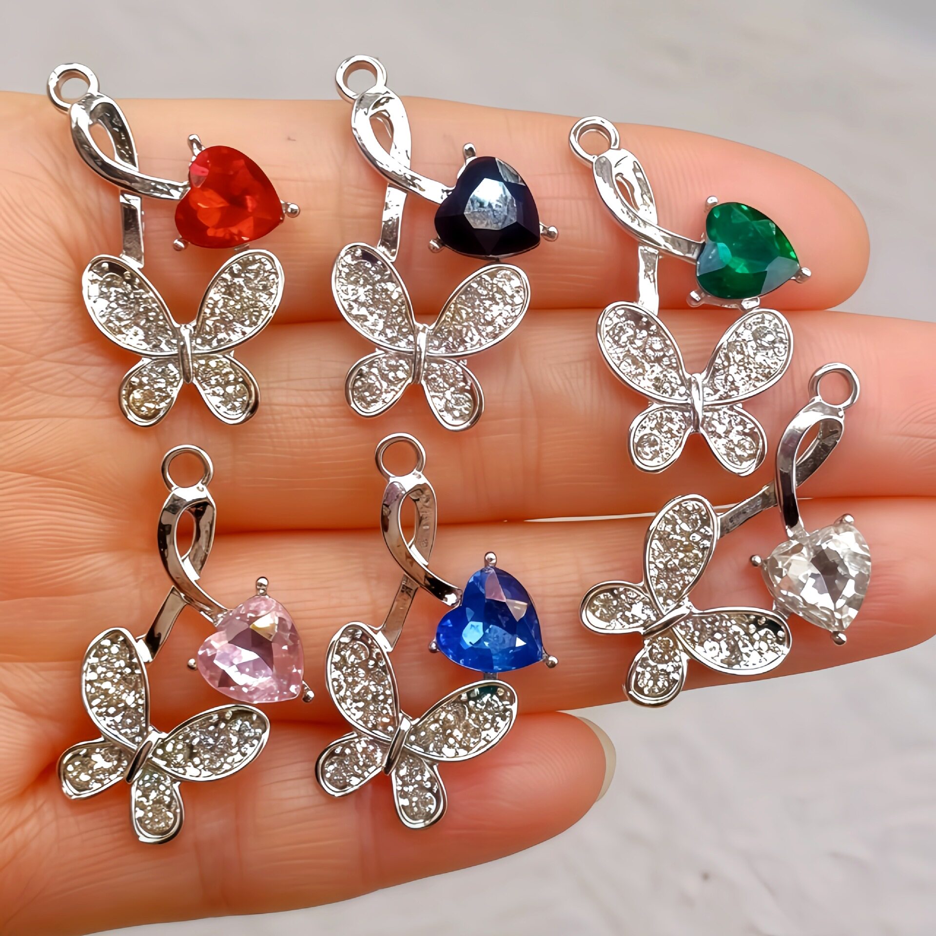 镶嵌水钻甜酷风蝴蝶吊坠挂件diy串珠手链项链耳环合金饰品