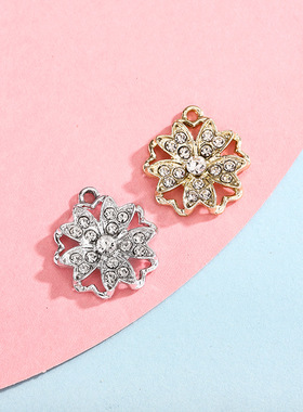 树叶吊坠配饰挂件花朵简约镶钻合金饰品配件diy项链手链服饰材料