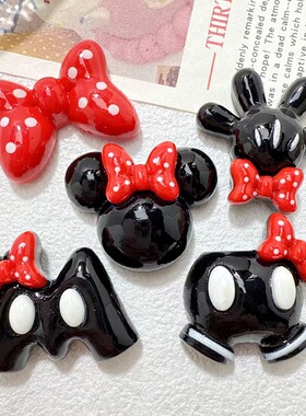 红波点黑色妮妮套装树脂配件奶油胶diy发夹头绳水杯钥匙扣小配件