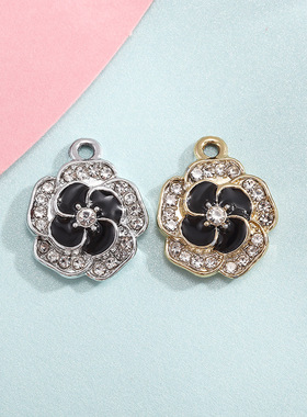 滴油玫瑰花挂件配饰镶钻小吊坠合金饰品配件diy手链服饰头饰项链