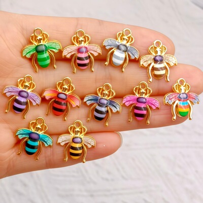 饰品diy配件韩版蜜蜂图案滴油合金吊坠项链手链耳环小挂件配饰