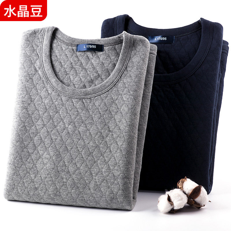 중년 및 노년층을 위한 남성용 열 속옷 일체형 탑 두꺼운 3겹 누비 가을 의류 순면 셔츠 헐렁하고 방한