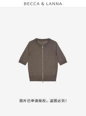 【朵姐臻选】D0244 休闲百搭圆领拉链短袖针织开衫