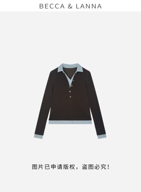 【朵姐臻选】D0233气质时尚天丝羊毛混纺撞色假两件翻领针织衫