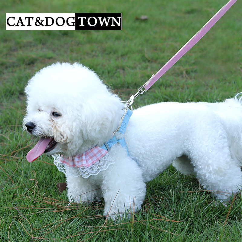 日本宠物胸背带狗狗牵引绳花边背心遛狗绳子小型犬比熊博美狗服装