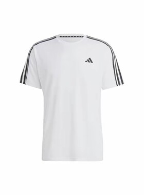 adidas 3-Stripes 三条纹拼色印花圆领短袖T恤 男款 白色