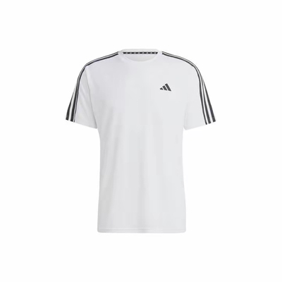 adidas 3-Stripes 三条纹拼色印花圆领短袖T恤 男款 白色