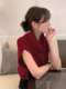 韩国ins小众气质红色高级感复古高领毛衣无袖 休闲百搭叠穿马甲女