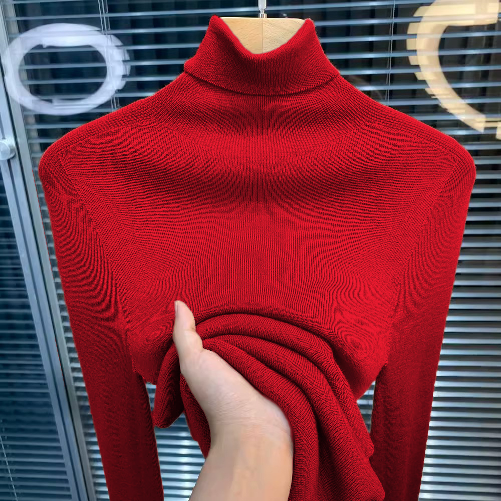 高领软糯新年红色打底衫女2025秋冬新款内搭针织翻领洋气修身毛衣