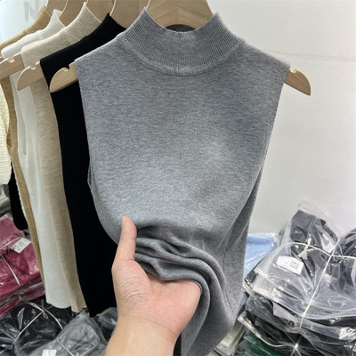 打底衫女春秋内搭半高领毛衣背心