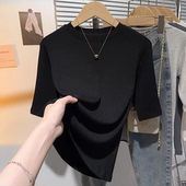 中袖 小立领T恤女半袖 简约针织打底衫 早春半高领修身 上衣 2026新款