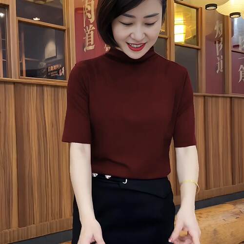 半袖T恤早新款中袖女修身显瘦衫